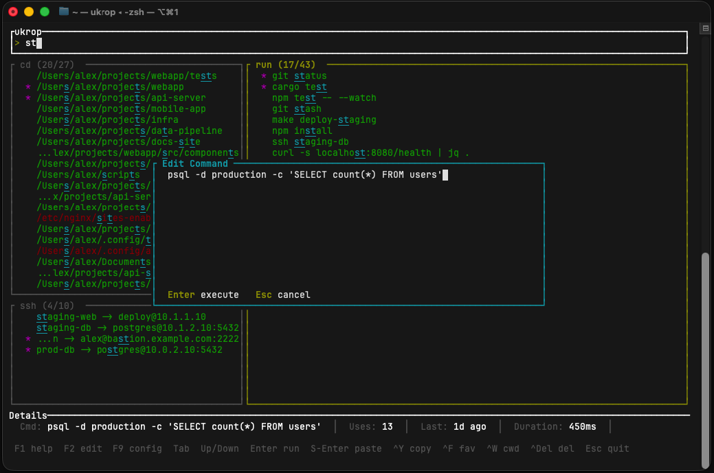 ukrop in-TUI command editor dialog